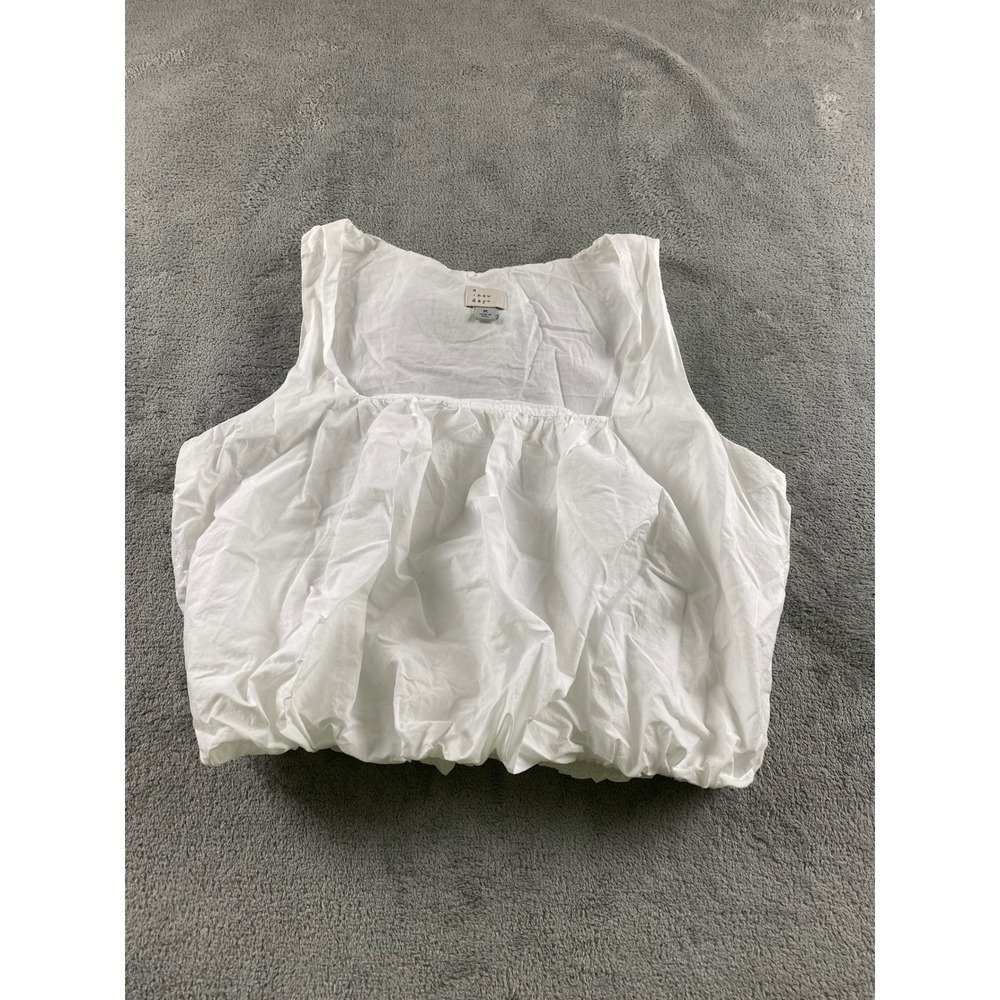 A New Day Womens White Square Neck Bubble Hem Tank Top Sleeveless Size M